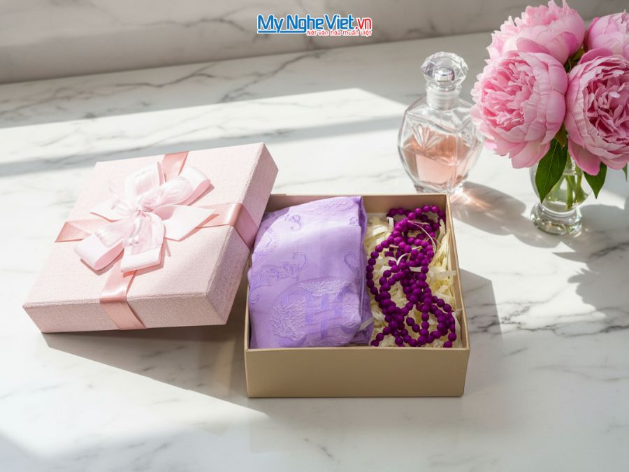 Bộ quà tặng băng đô lụa và vòng cổ lụa tơ tằm CBMNV-VHLNC02/1