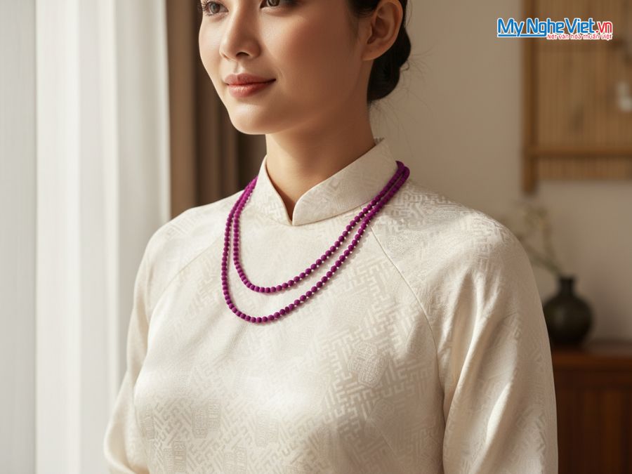 Bộ quà tặng băng đô lụa và vòng cổ lụa tơ tằm CBMNV-VHLNC02/1