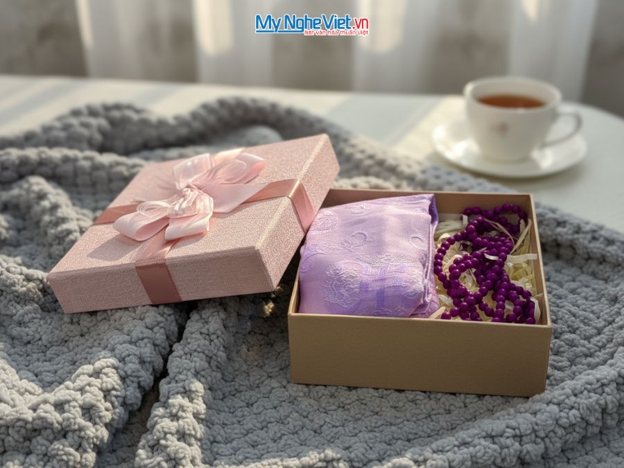 Bộ quà tặng băng đô lụa và vòng cổ lụa tơ tằm CBMNV-VHLNC02/1