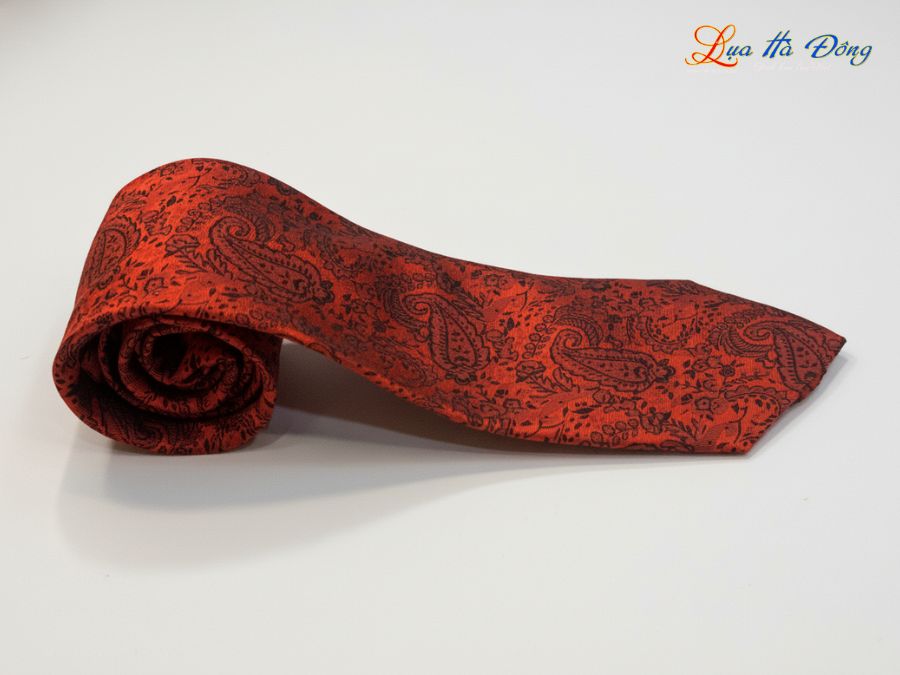 Cà vạt lụa tơ tằm họa tiết đuôi công cam MNV-CRV72-3