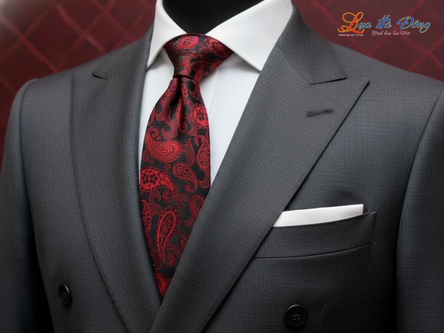 Cà vạt lụa tơ tằm họa tiết đuôi công đỏ MNV-CRV63