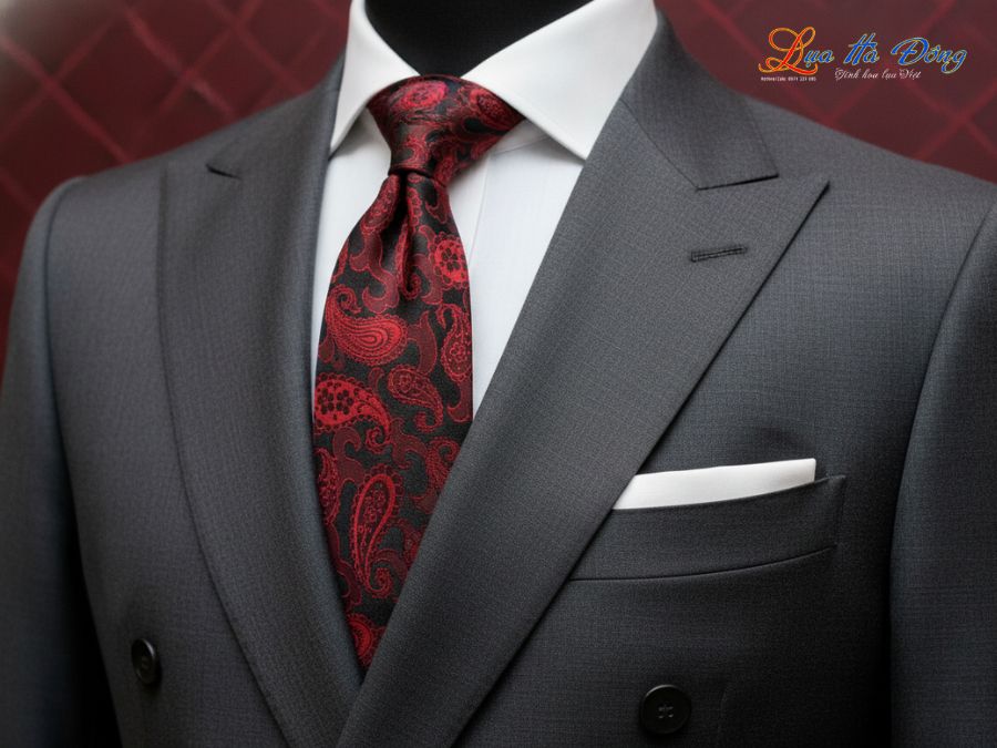 Cà vạt lụa tơ tằm họa tiết đuôi công đỏ MNV-CRV63