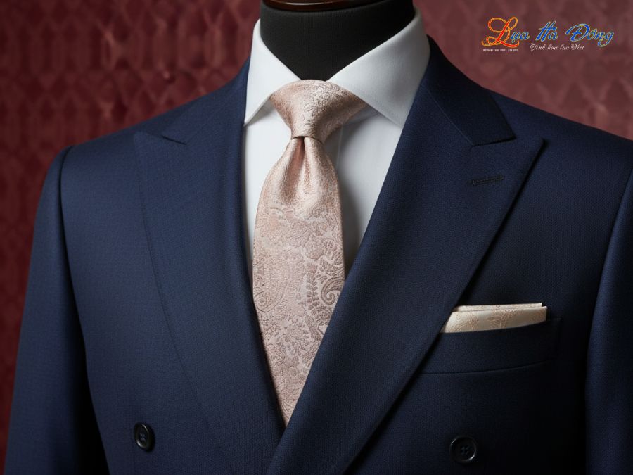 Cà vạt lụa tơ tằm họa tiết đuôi công hồng MNV-CRV24