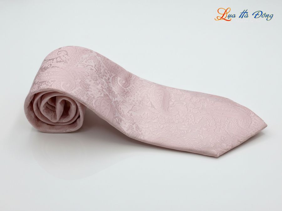 Cà vạt lụa tơ tằm họa tiết đuôi công hồng MNV-CRV24
