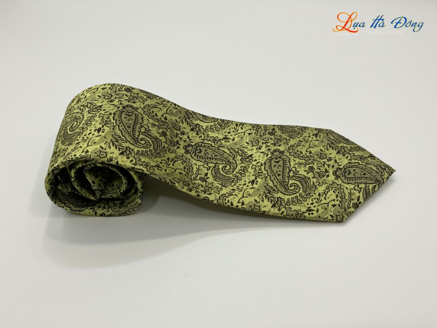 Cà vạt lụa tơ tằm họa tiết đuôi công vàng MNV-CRV67