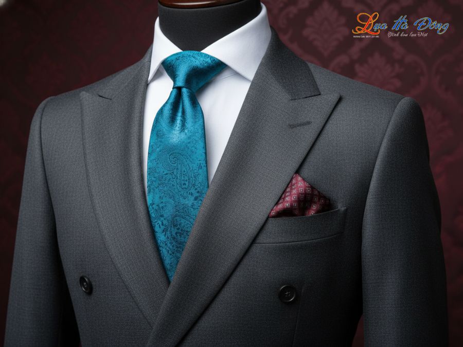 Cà vạt lụa tơ tằm họa tiết đuôi công xanh ngọc MNV-CRV72-1