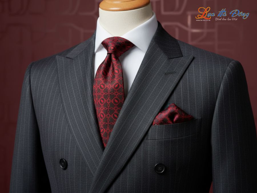 Cà vạt lụa tơ tằm họa tiết hoa bốn cánh đỏ MNV-CRV65