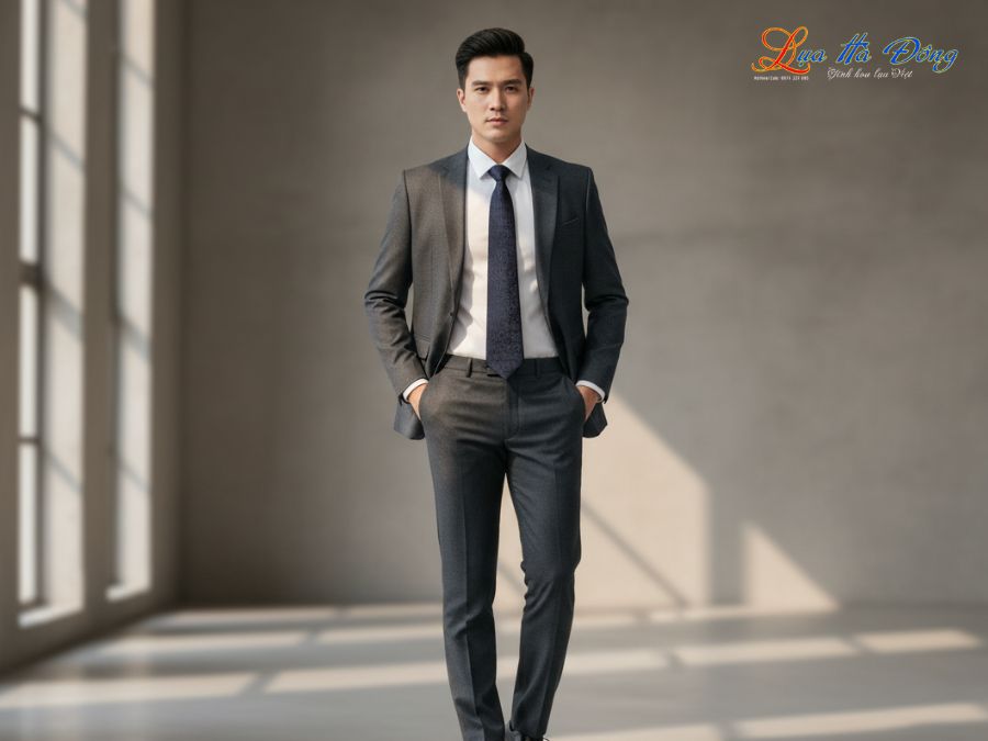 Cà vạt lụa tơ tằm họa tiết hoa bốn cánh tím MNV-CRV59