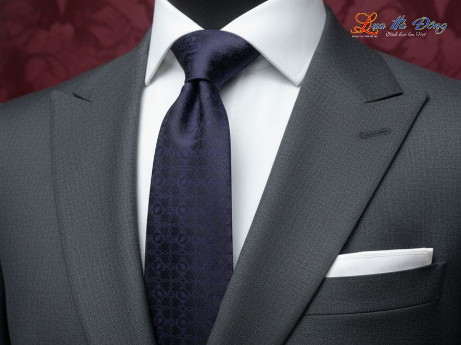 Cà vạt lụa tơ tằm họa tiết hoa bốn cánh tím MNV-CRV59