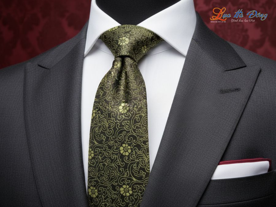 Cà vạt lụa tơ tằm họa tiết hoa cúc vàng MNV-CRV10