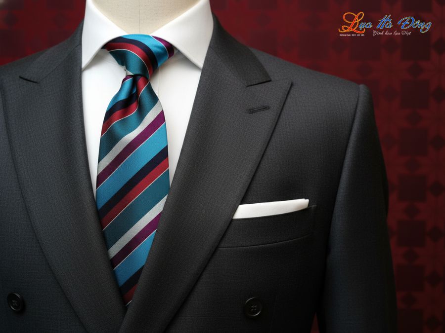 Cà vạt lụa tơ tằm họa tiết kẻ sọc nhiều màu MNV-CRV39