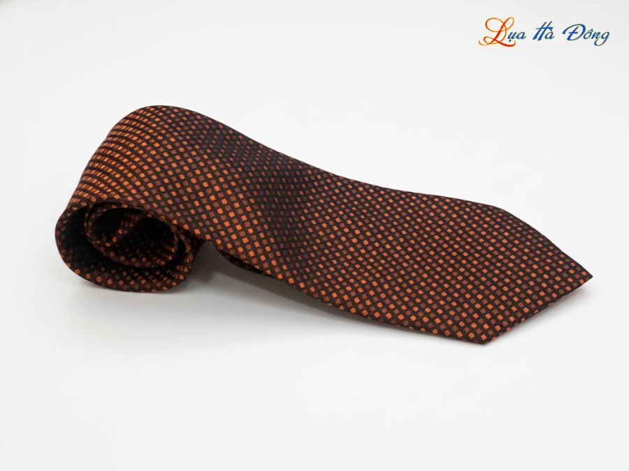 Cà vạt lụa tơ tằm họa tiết ô vuông cam MNV-CRV81