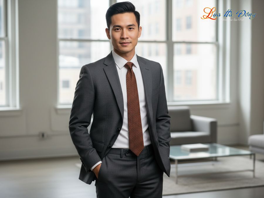 Cà vạt lụa tơ tằm họa tiết ô vuông cam MNV-CRV81