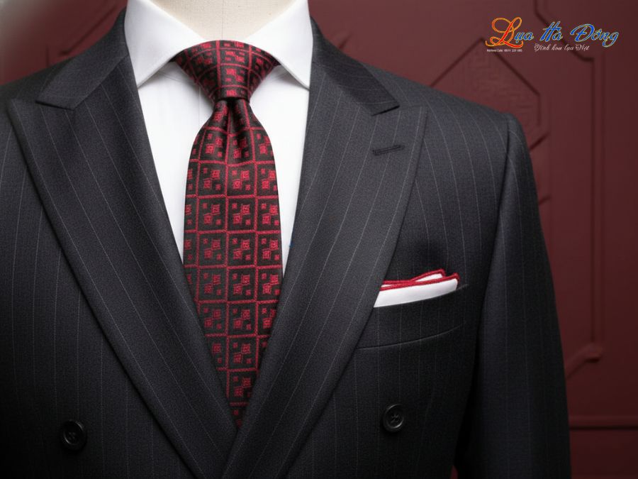 Cà vạt lụa tơ tằm họa tiết ô vuông đỏ MNV-CRV09