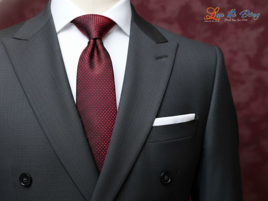 Cà vạt lụa tơ tằm họa tiết ô vuông đỏ MNV-CRV48-1