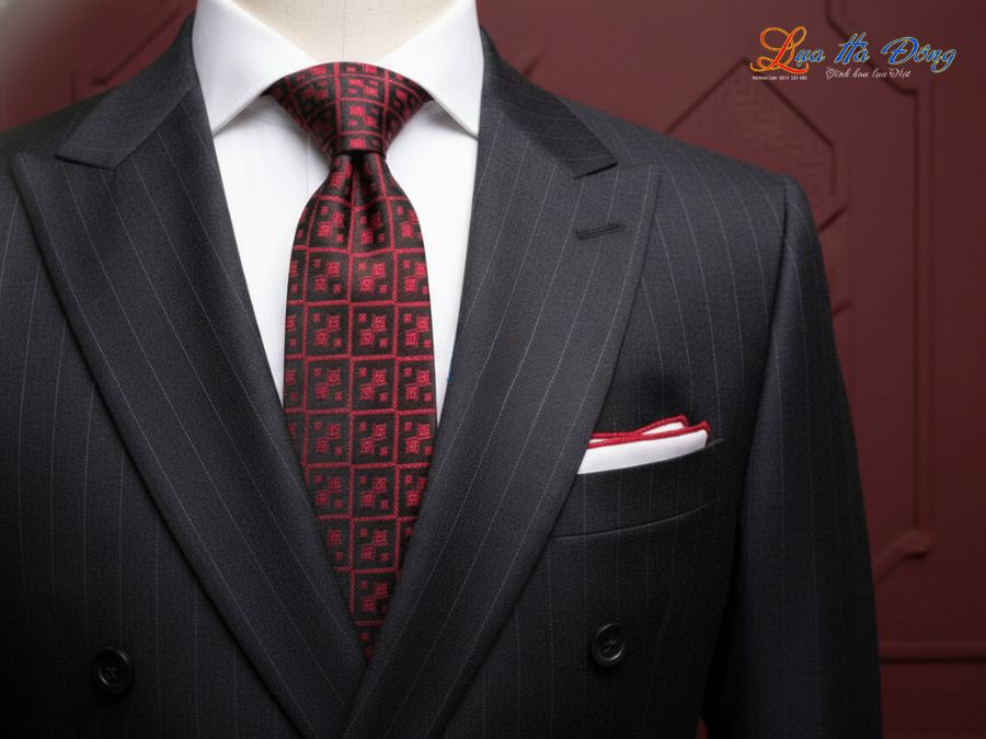 Cà vạt lụa tơ tằm họa tiết ô vuông đỏ MNV-CRV09