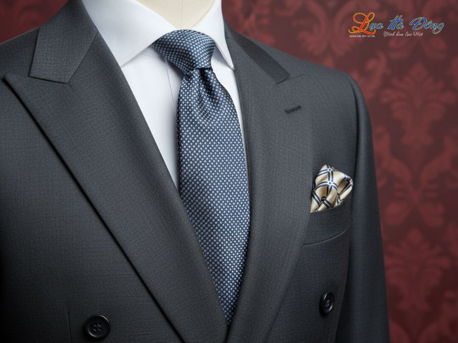 Cà vạt lụa tơ tằm họa tiết ô vuông xám MNV-CRV57