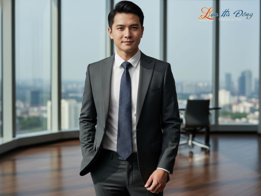 Cà vạt lụa tơ tằm họa tiết ô vuông xám MNV-CRV57