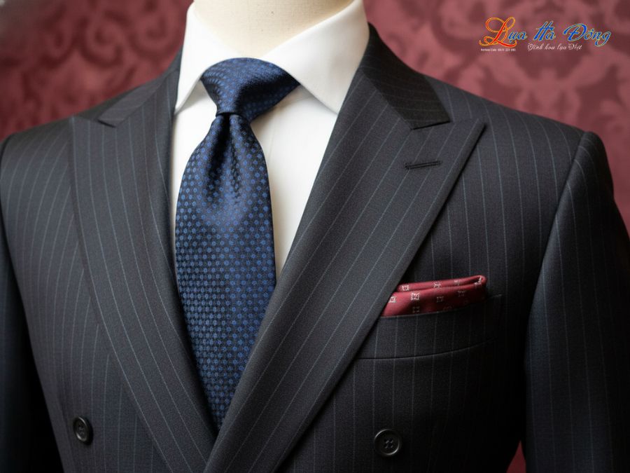 Cà vạt lụa tơ tằm họa tiết ô vuông xanh đen MNV-CRV55