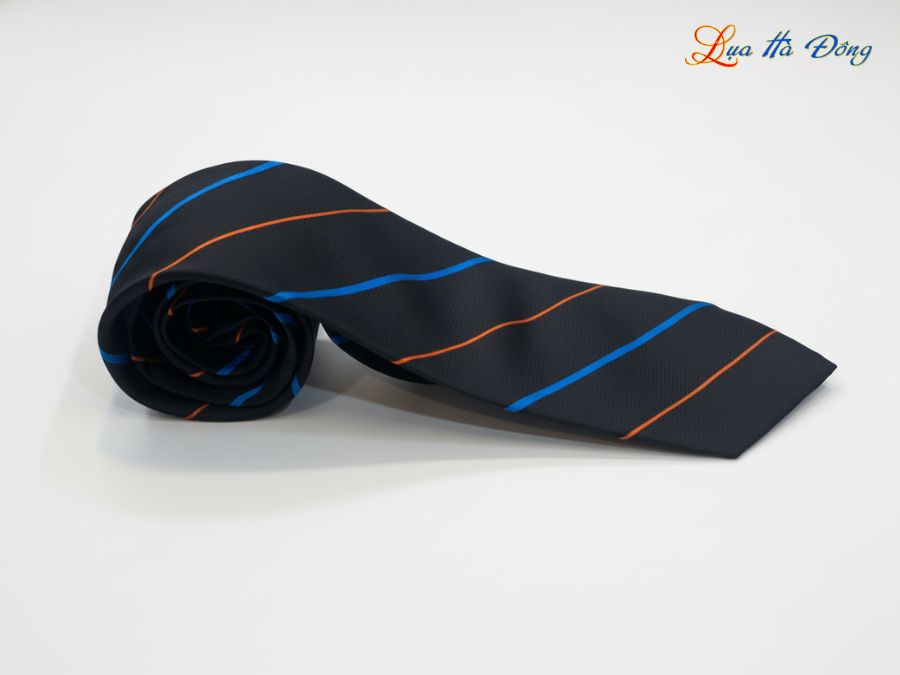 Cà vạt lụa tơ tằm họa tiết sọc xanh cam MNV-CRV88