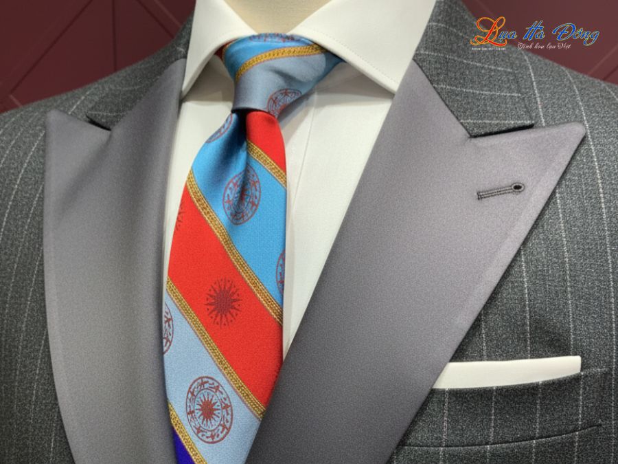 Cà vạt lụa tơ tằm họa tiết trống đồng MNV-CRV69