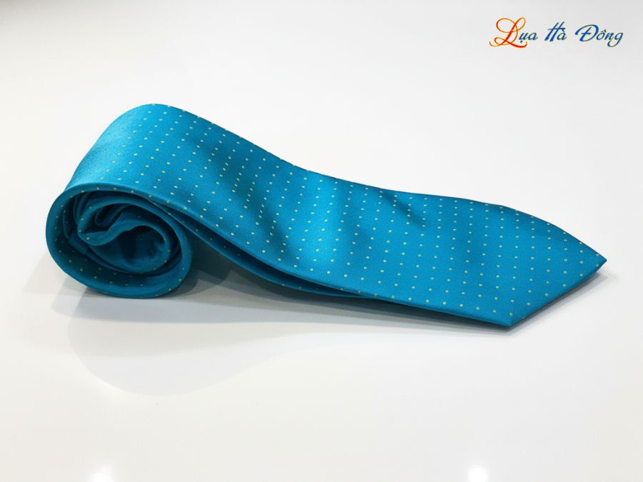 Cà vạt lụa tơ tằm họa tiết xanh chấm bi vàng MNV-CRV58
