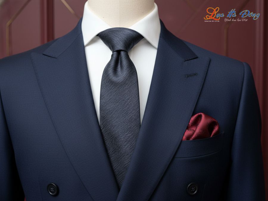 Cà vạt lụa tơ tằm màu xám đen MNV-CRV41