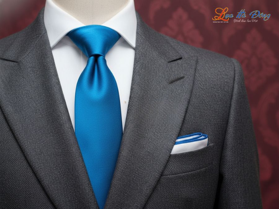 Cà vạt lụa tơ tằm trơn màu xanh dương MNV-CRV14