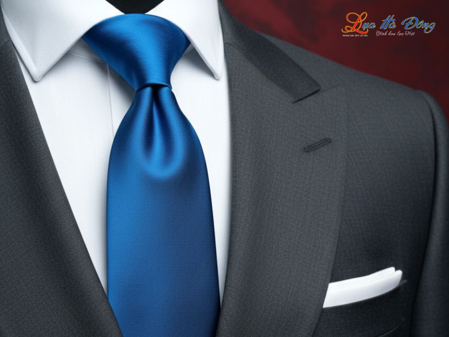 Cà vạt lụa tơ tằm trơn màu xanh dương MNV-CRV71