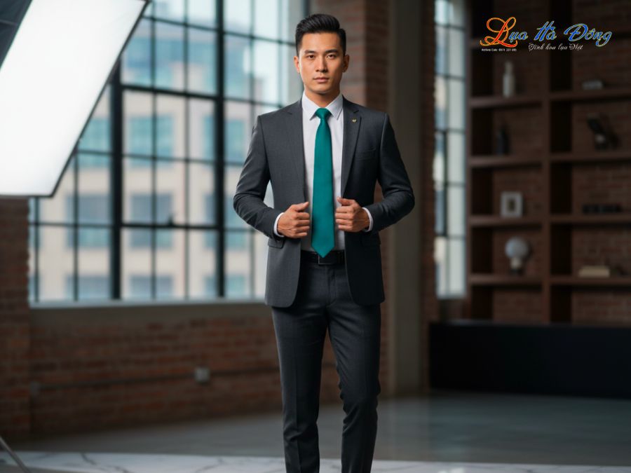 Cà vạt lụa tơ tằm trơn màu xanh lá MNV-CRVPT85