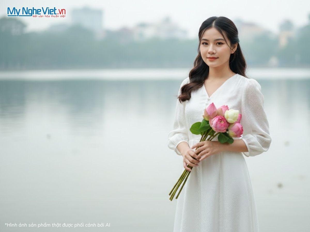 Đầm Lụa Tơ Tằm Dáng Suông Cổ Tim Đính Nút TKLNL2204/13