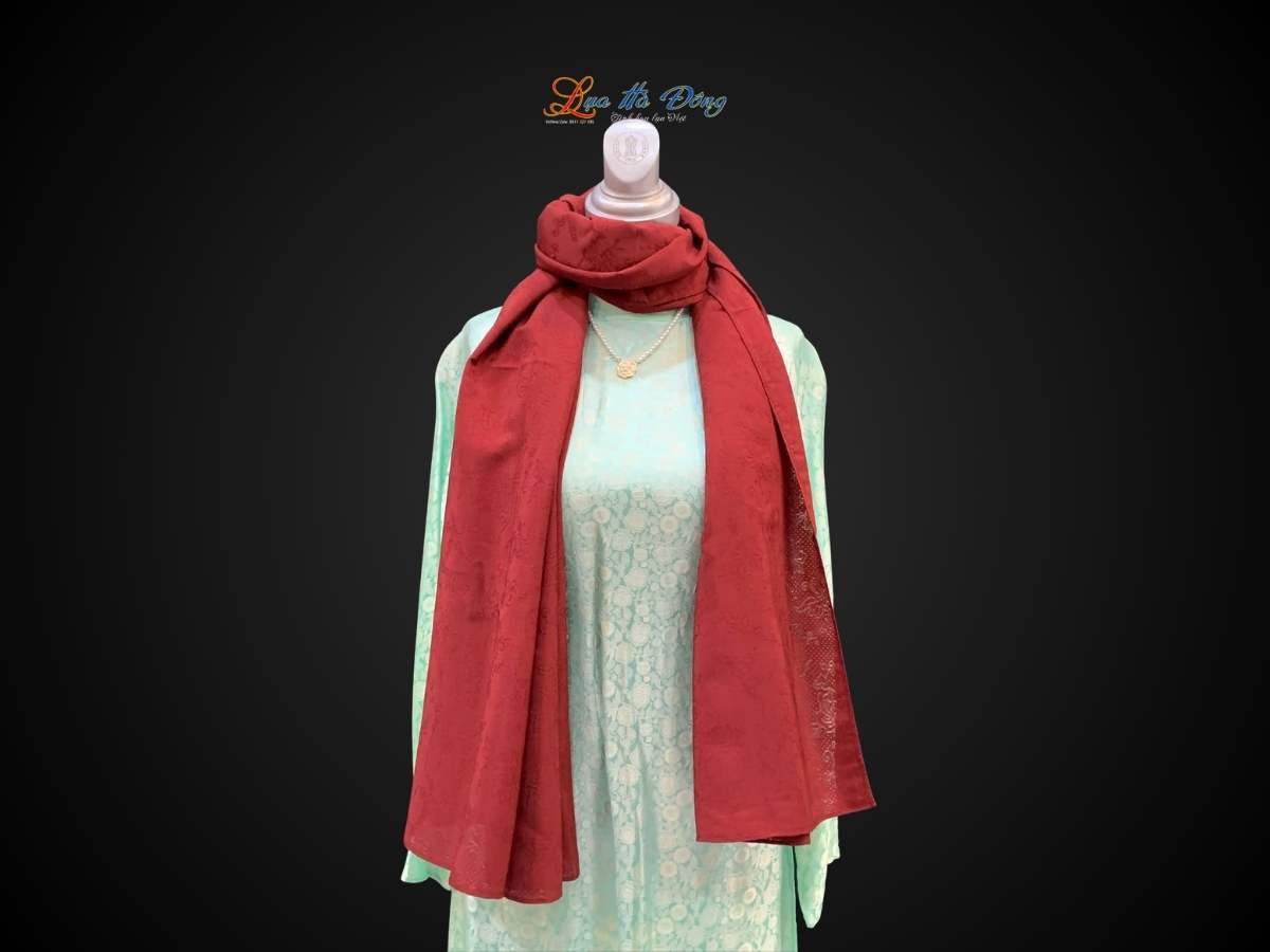 Khăn lụa vân cổ đỏ bầm Hà Đông 75x175cm KLNL75175/1