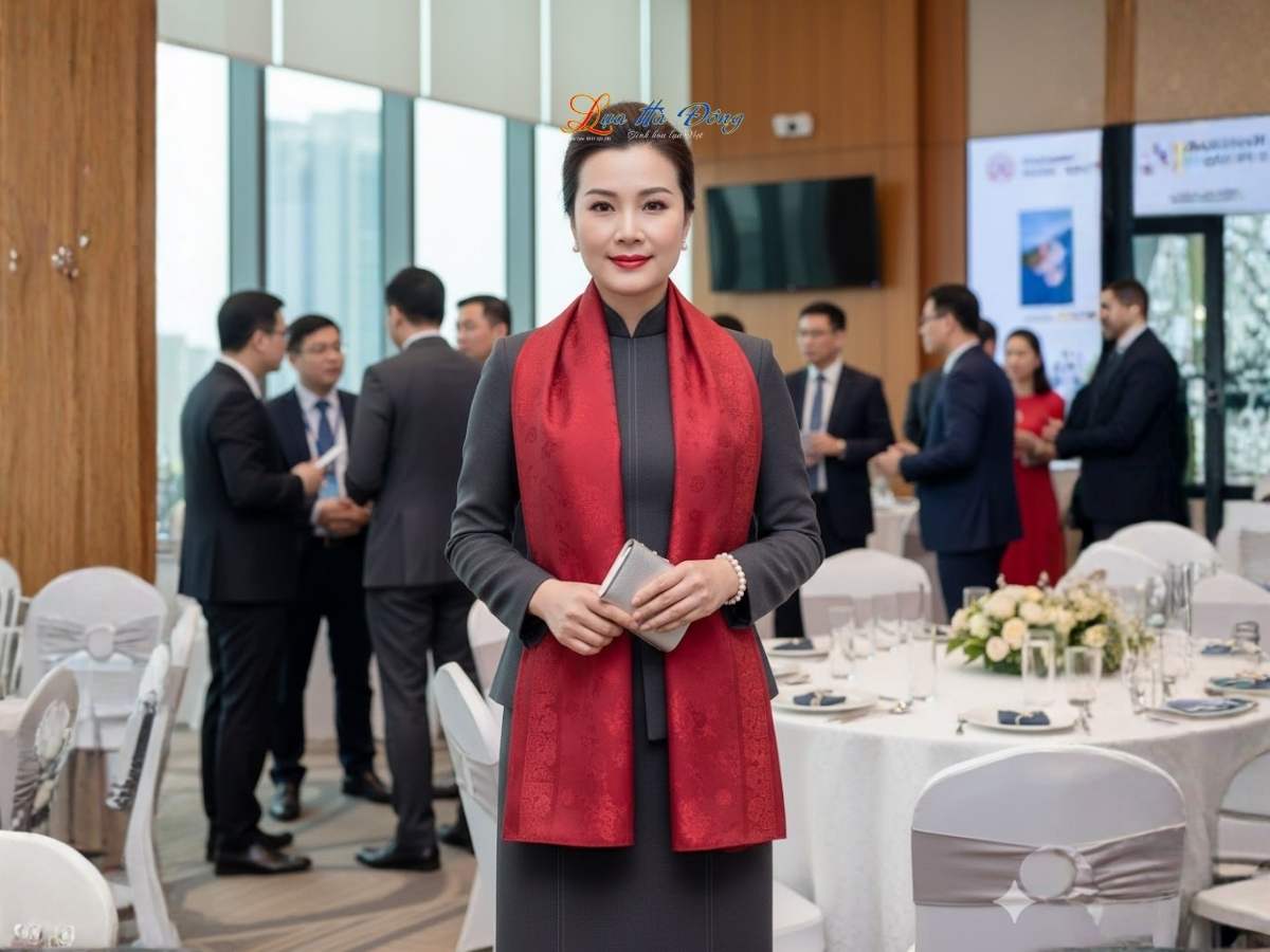 Khăn lụa vân cổ đỏ bầm Hà Đông 75x175cm KLNL75175/1