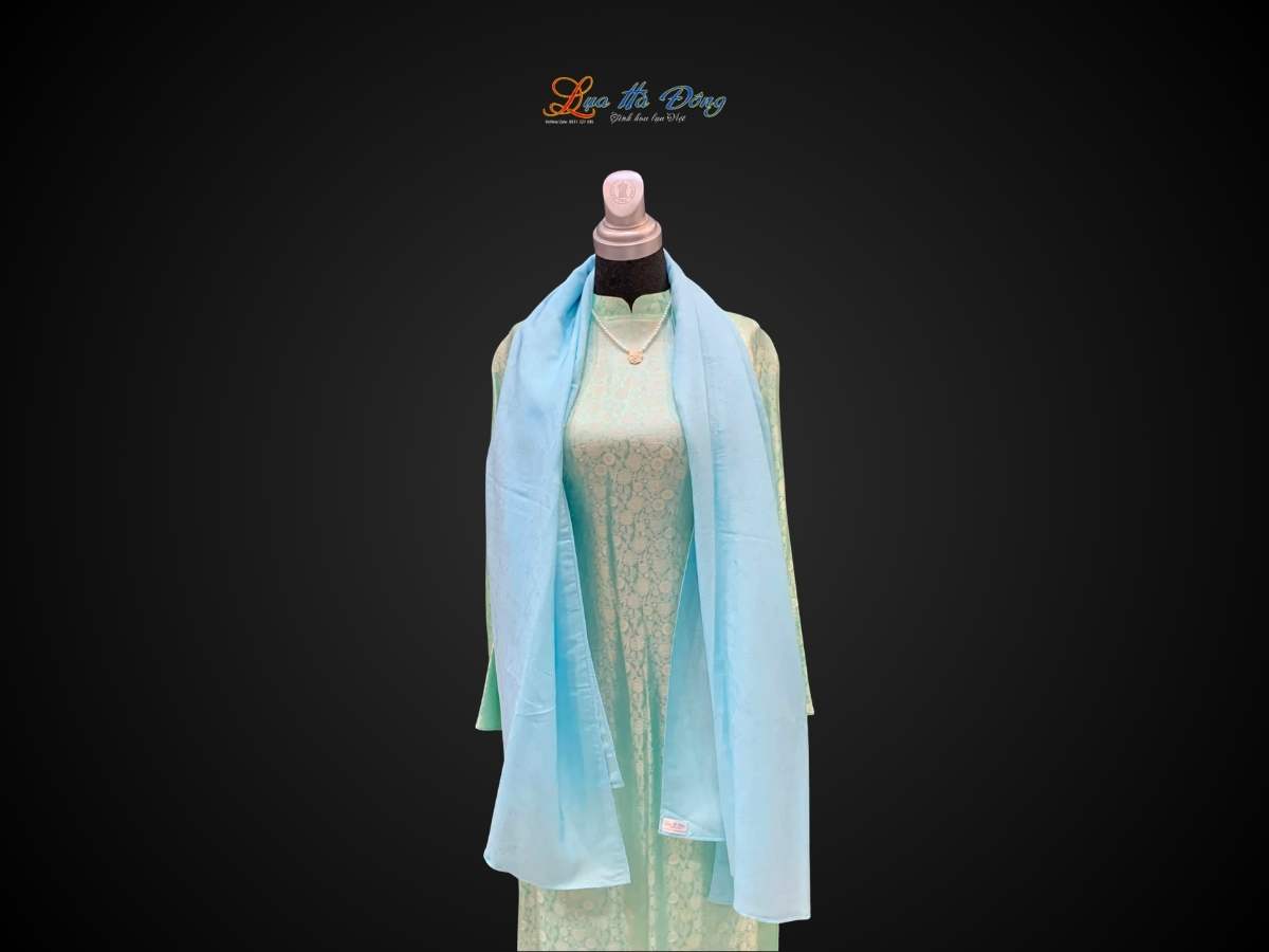 Khăn lụa vân cổ xanh mint Hà Đông 75x175cm KLNL75175/3
