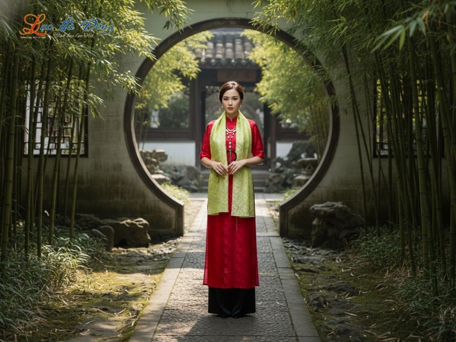 Khăn lụa thêu tay đuôi công xanh cốm MNV-LNL45180.3