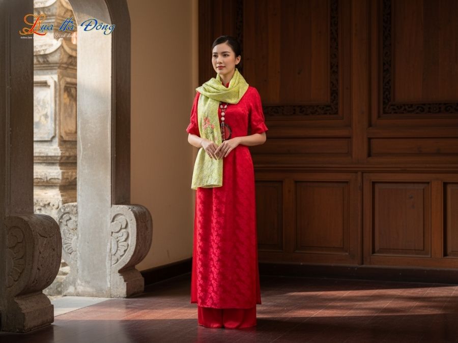 Khăn lụa thêu tay đuôi công xanh cốm MNV-LNL45180.3