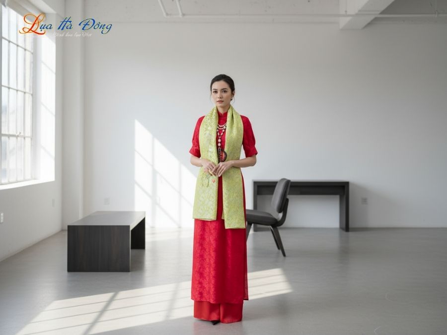 Khăn lụa thêu tay đuôi công xanh cốm MNV-LNL45180.3