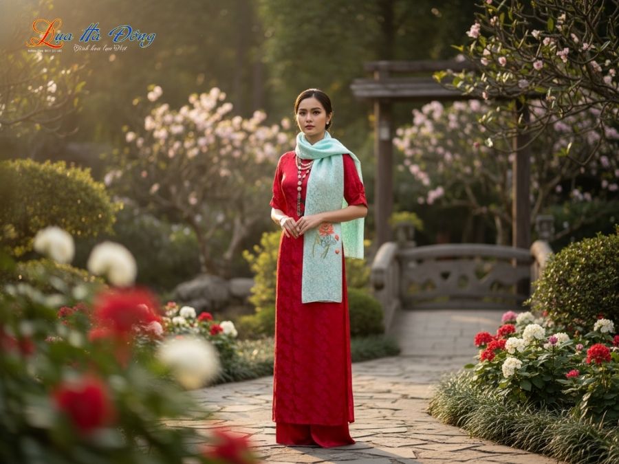 Khăn lụa thêu tay đuôi công xanh mint MNV-LNL45180.4