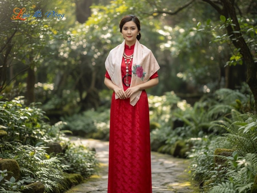 Khăn lụa thêu tay song thọ hồng phấn MNV-LNL8585/8