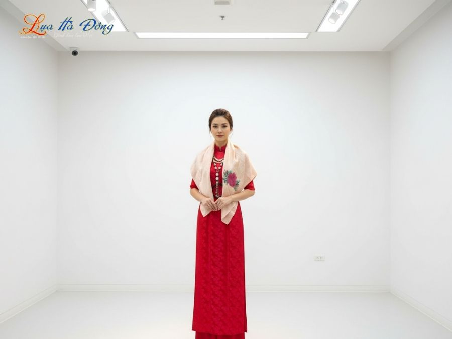 Khăn lụa thêu tay song thọ hồng phấn MNV-LNL8585/8