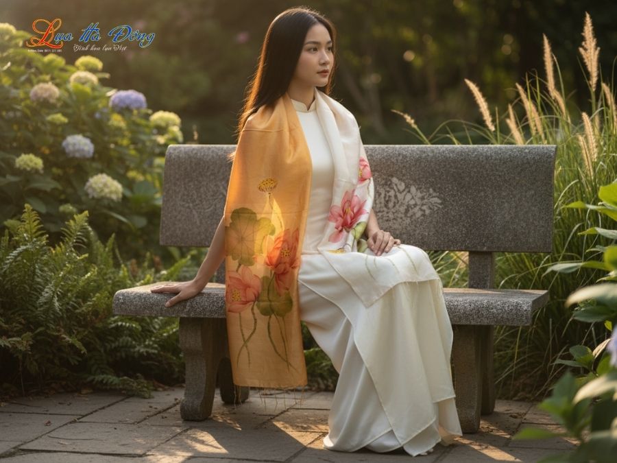 Khăn lụa tơ tằm vẽ tay hoa tua rua 100% silk KLNC79212/13