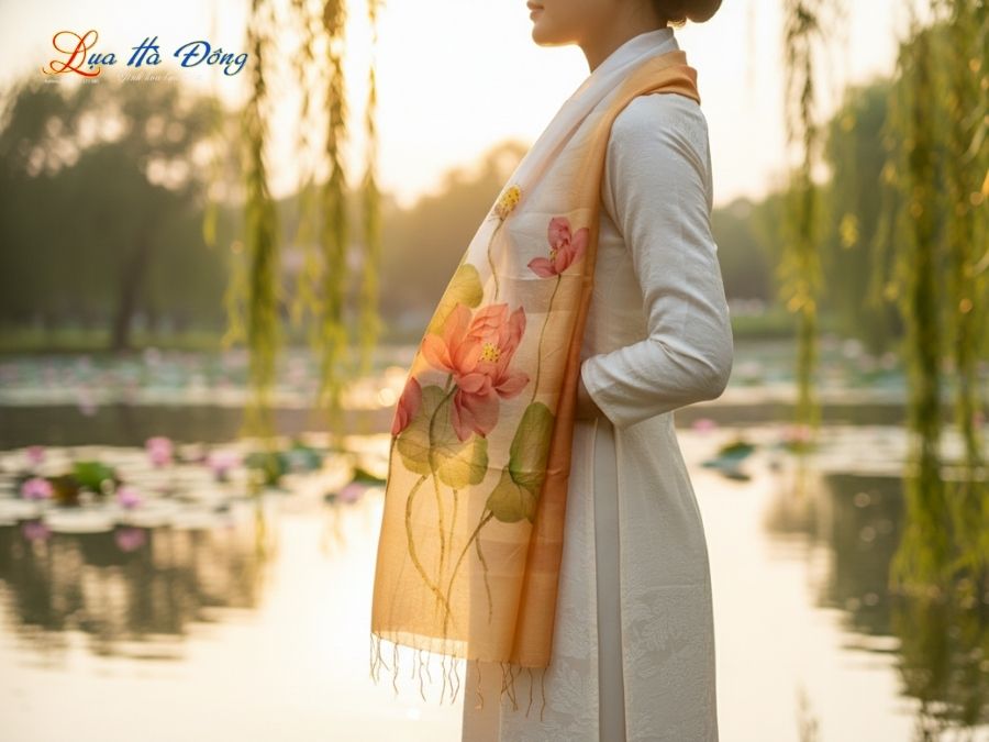 Khăn lụa tơ tằm vẽ tay hoa tua rua 100% silk KLNC79212/13