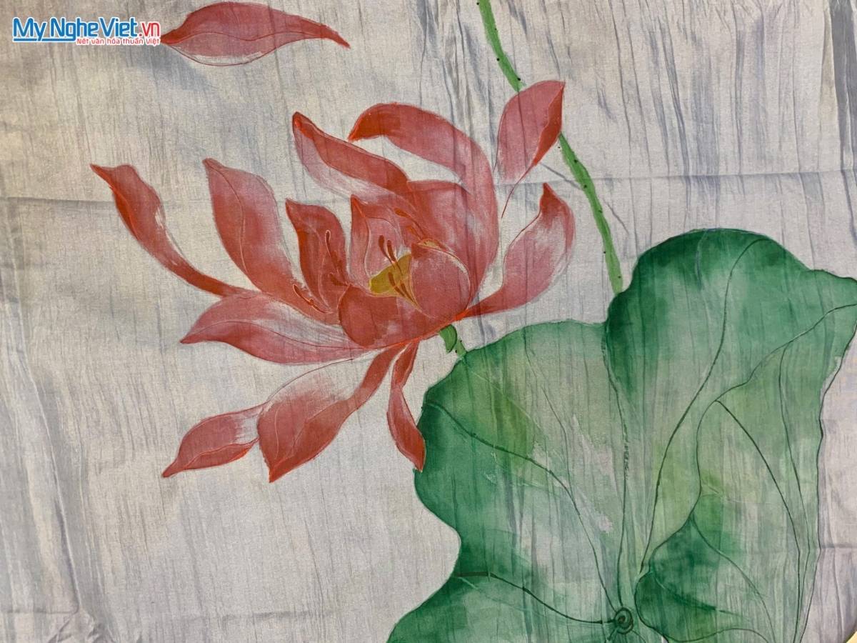 Khăn Lụa Tơ Tằm Vẽ Tay Hoa Sen 75x180cm LNL75180/6