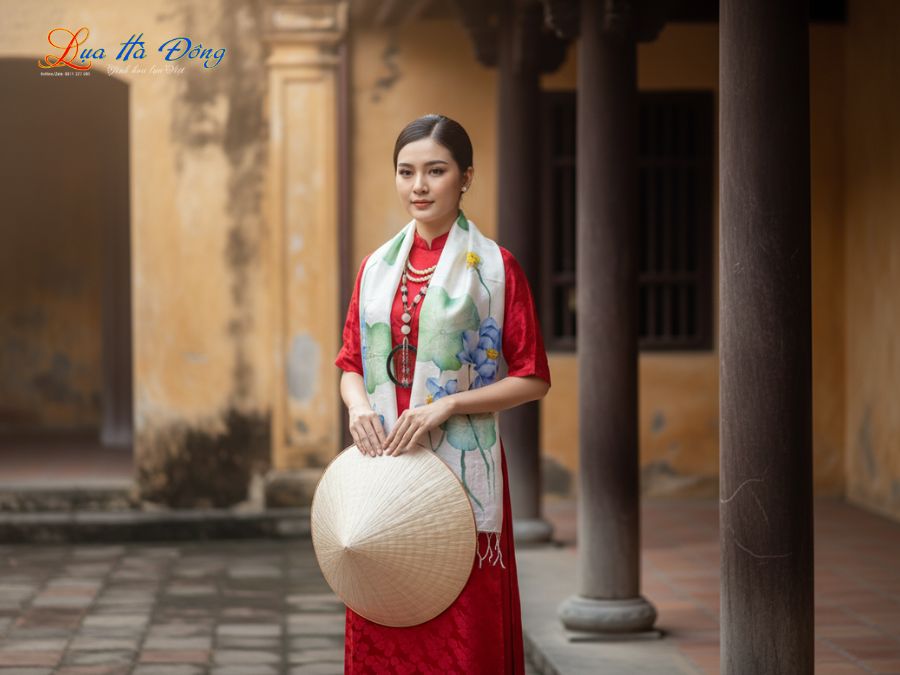 Khăn lụa tơ tằm vẽ tay hoa tua rua 100% silk KLNC79212/12