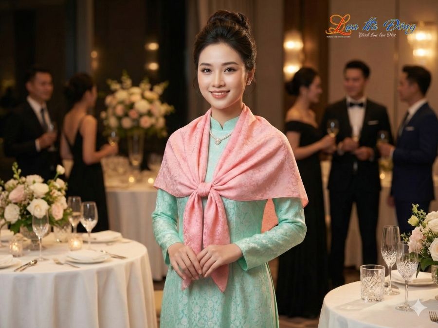 Khăn Lụa Vuông Tơ Tằm Thêu Hoa Sen Họa Tiết Hoa Cúc Hồng Phấn KLTA9090/30