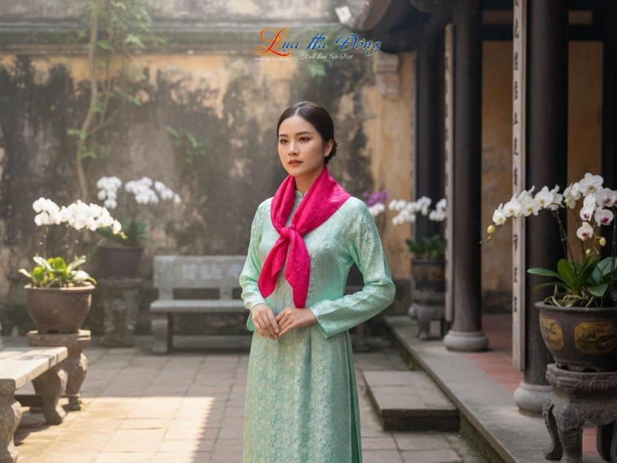 Khăn Lụa Vuông Tơ Tằm Thêu Hoa Sen Họa Tiết Hoa Cúc Màu Hồng Sen KLTA9090/27