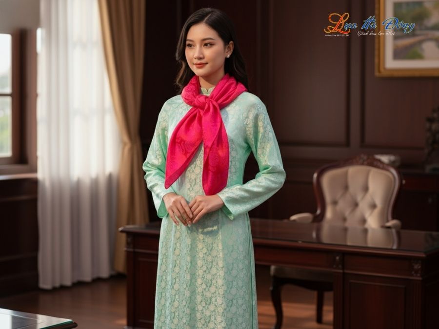 Khăn Lụa Vuông Tơ Tằm Thêu Hoa Sen Họa Tiết Thọ Dơi Màu Hồng KLTA9090/28