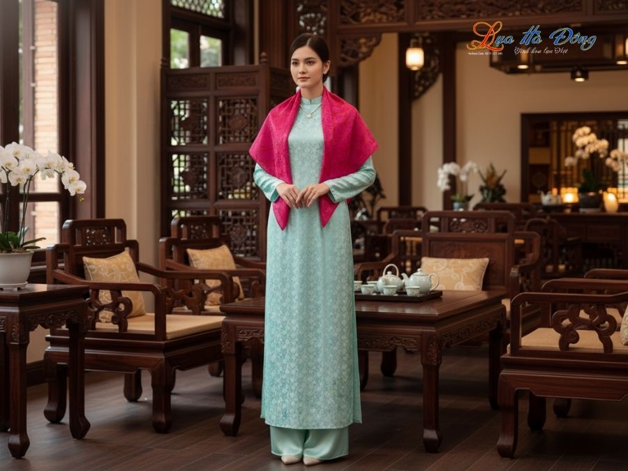 Khăn Lụa Vuông Tơ Tằm Thêu Hoa Sen Họa Tiết Thọ Dơi Màu Hồng KLTA9090/28