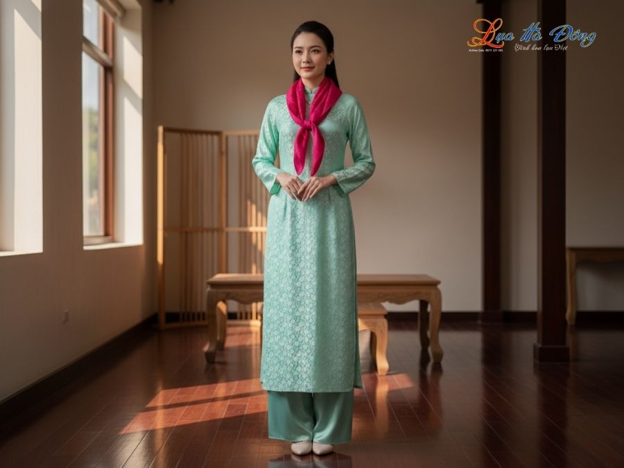 Khăn Lụa Vuông Tơ Tằm Thêu Hoa Sen Họa Tiết Trống Đồng Màu Hồng KLTA9090/29