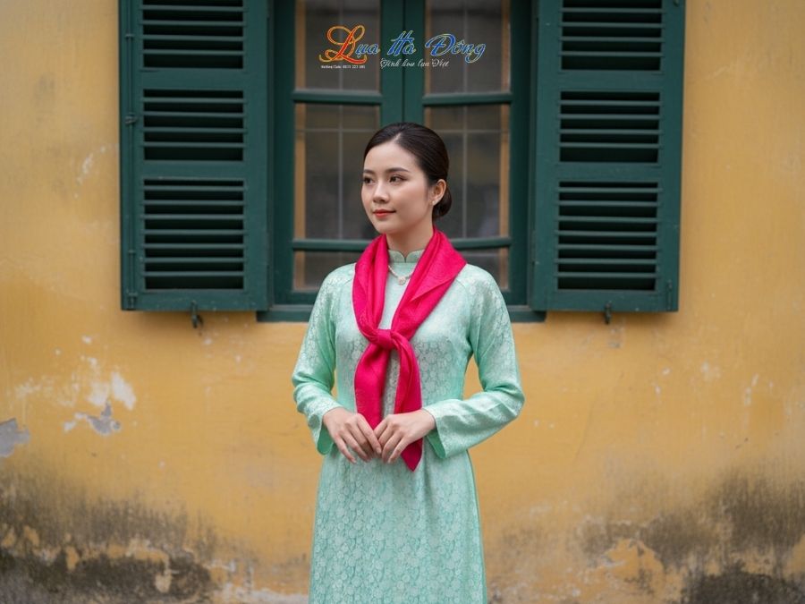 Khăn Lụa Vuông Tơ Tằm Thêu Hoa Sen Họa Tiết Trống Đồng Màu Hồng KLTA9090/29